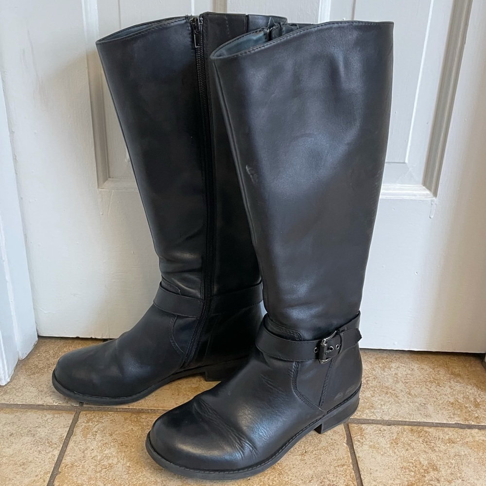 Black leather knee height riding boots *wide calf*